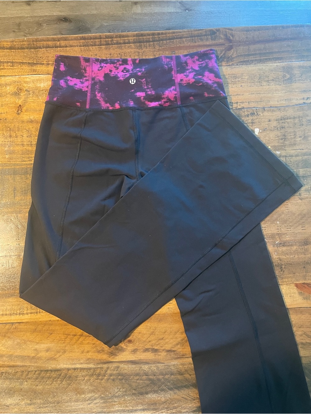 lululemon athletica Black Leggings with Purple Tie-Dye Waistband